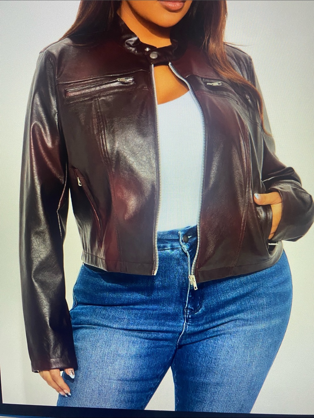 Fashion Nova Women's wine colir - faux leather moto Jacket 3X